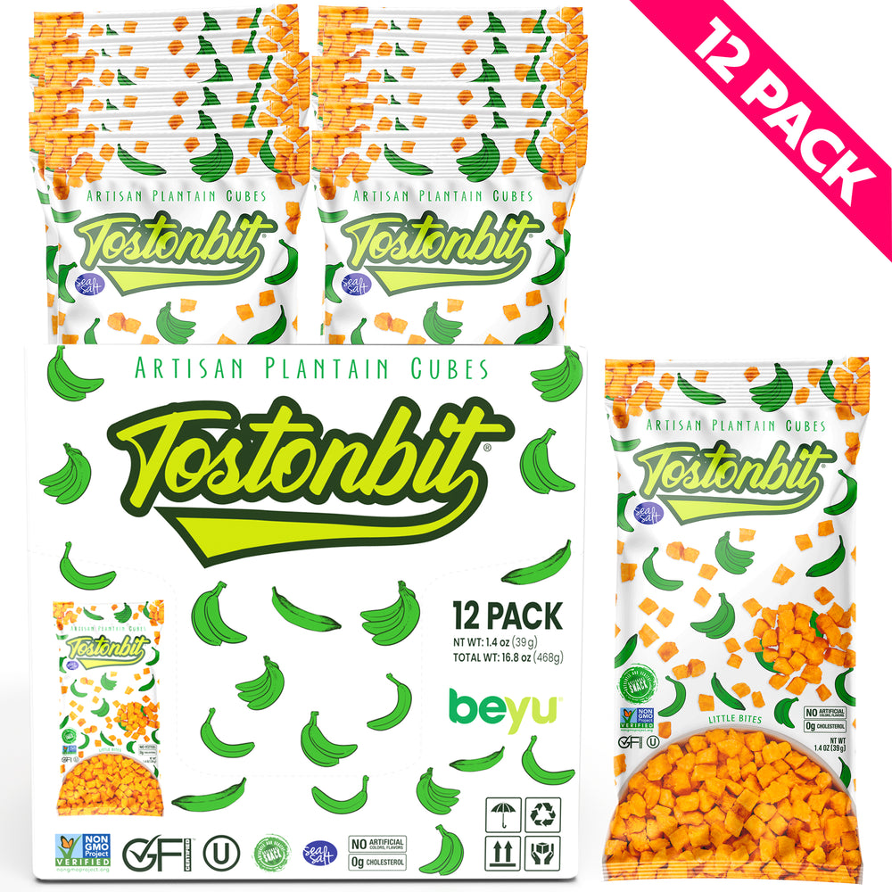 TostonBit Authentic Artisanal Plantain Cubes Snack | Salted | 1.4 Ounce (Pack of 12) | Healthy Snack Made with Sea Salt | Gluten Free | Kosher