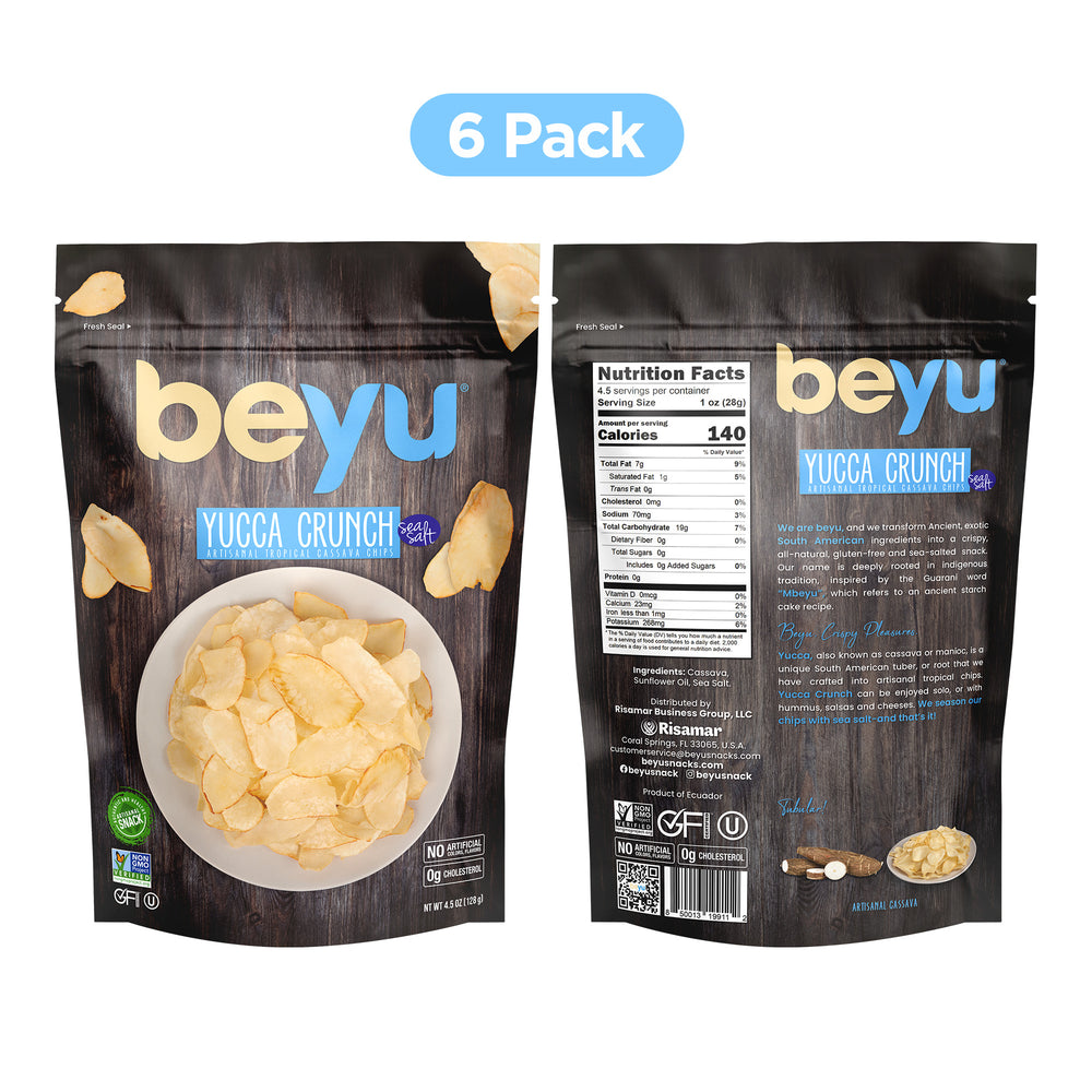 
                  
                    Load image into Gallery viewer, Beyu Authentic &amp;amp; Healthy Yucca Crunch Cassava Chips | Salted | 4.5 Ounce (Pack of 6, 27 ounce total) | Vegan | Artisanal Snack Made with Sea Salt | Gluten Free | Kosher
                  
                
