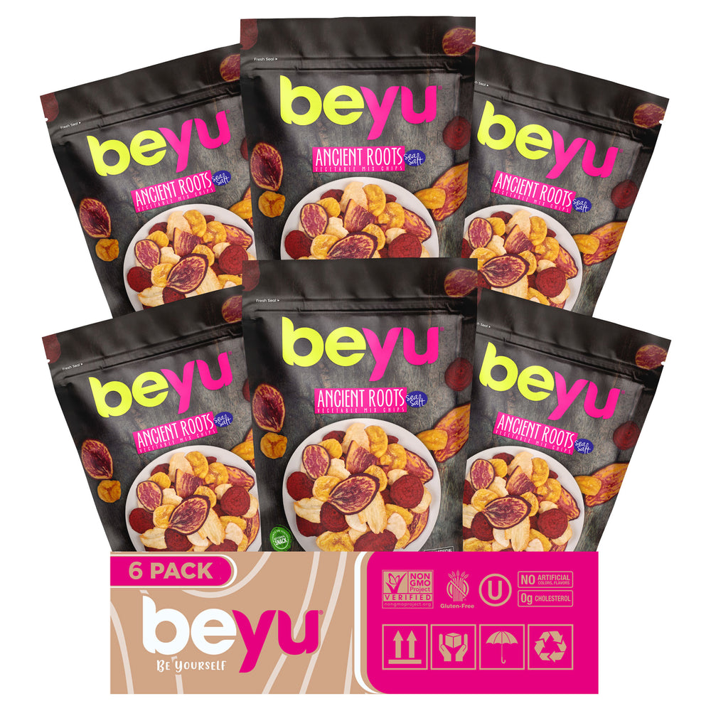 Beyu Authentic Healthy Ancient Root Vegetable Chips Snack | Salted | 4.5 Ounce (Pack of 6, 27 ounce total) | Vegan | Made with Sea Salt | Gluten Free | Kosher